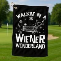 Walking In A Wiener Wonderland Funny Christmas Golf Towel thumb 1