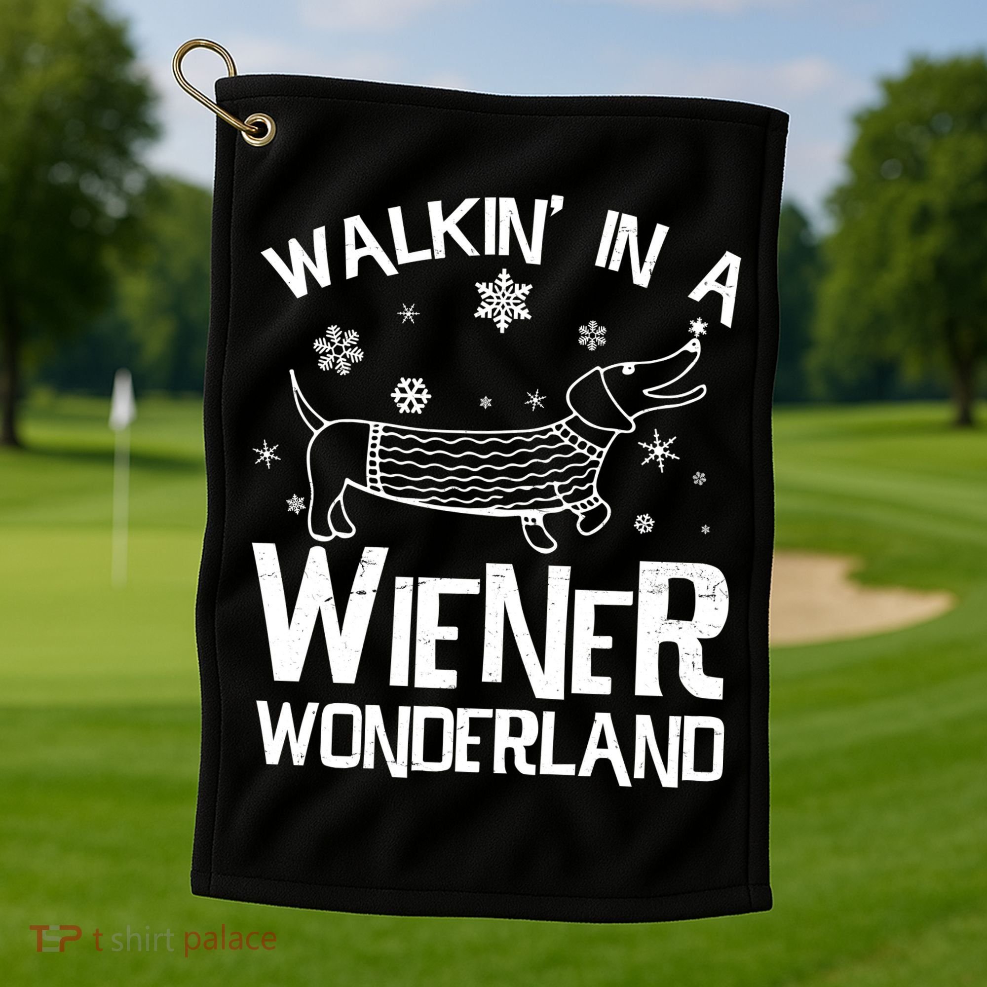 Walking In A Wiener Wonderland Funny Christmas Golf Towel