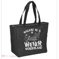 Walking In A Wiener Wonderland Funny Christmas Tote Bag thumb 2