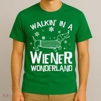Walking In A Wiener Wonderland Funny Christmas T-Shirt thumb 3