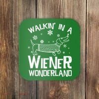 Walking In A Wiener Wonderland Funny Christmas Coaster thumb 0