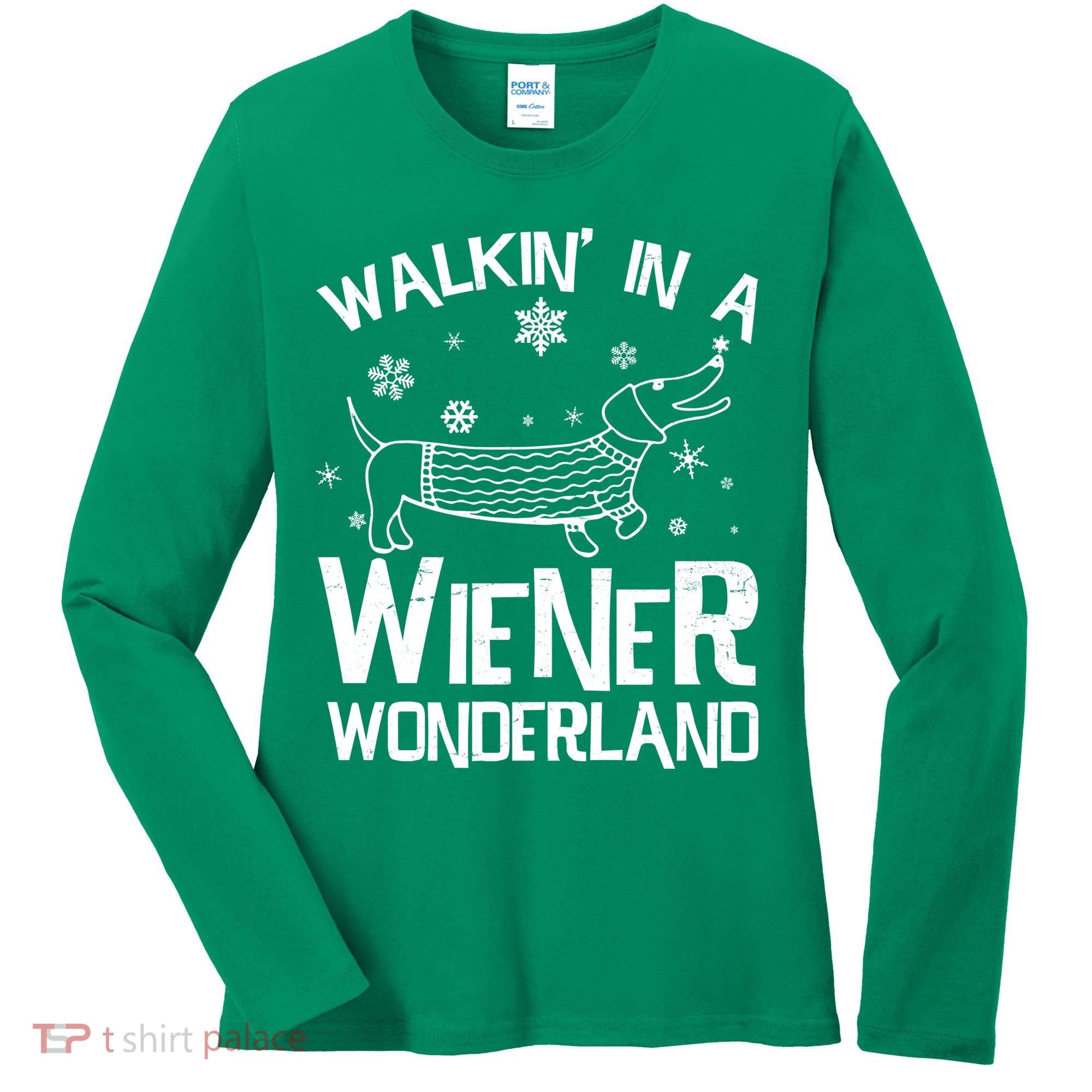 Walking In A Wiener Wonderland Funny Christmas Women's Long Sleeve Shirt