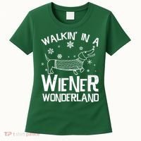 Walking In A Wiener Wonderland Funny Christmas Women's T-Shirt thumb 0