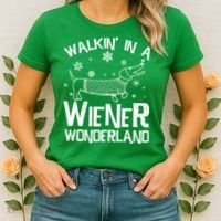 Walking In A Wiener Wonderland Funny Christmas Women's T-Shirt thumb 2
