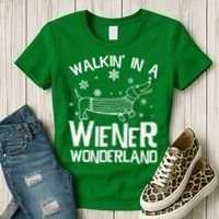 Walking In A Wiener Wonderland Funny Christmas Women's T-Shirt thumb 3