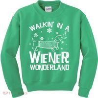 Walking In A Wiener Wonderland Funny Christmas Kids Sweatshirt thumb 0