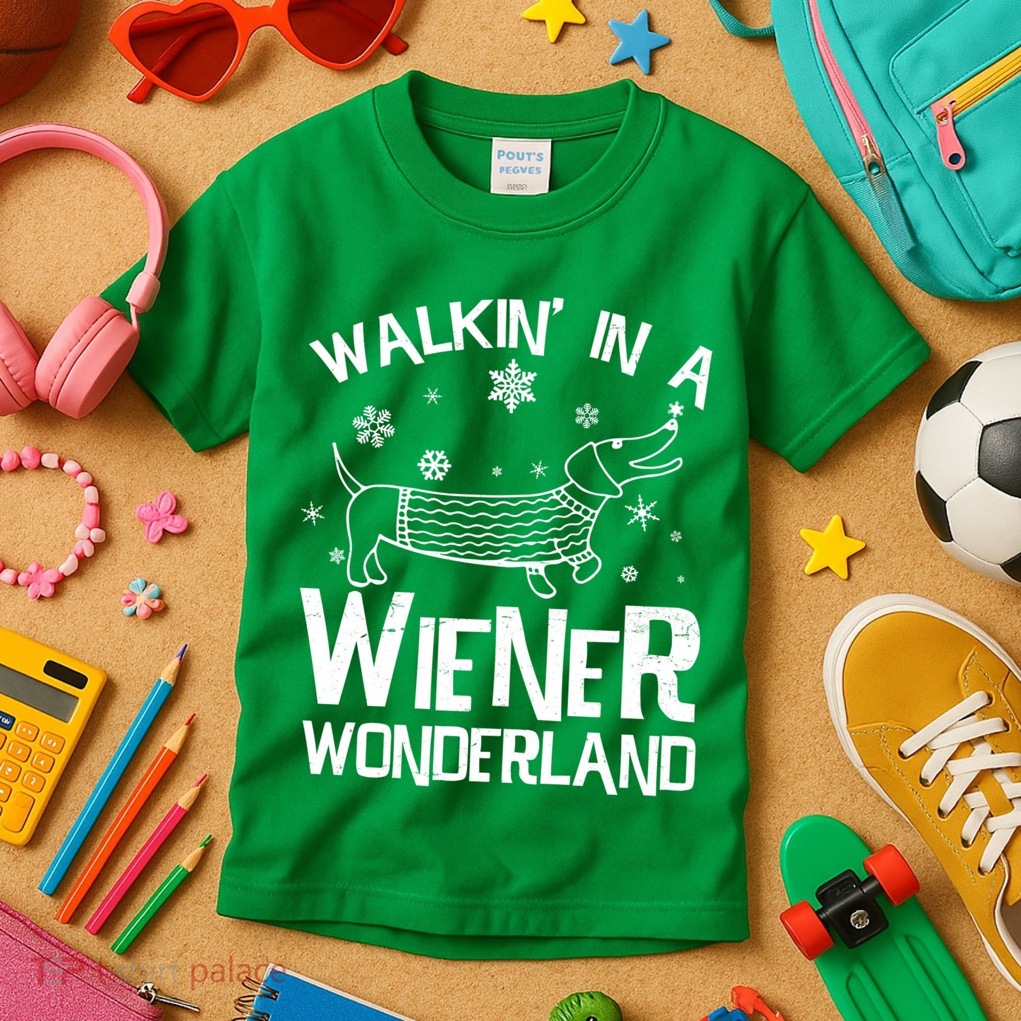 Walking In A Wiener Wonderland Funny Christmas Kids T-Shirt