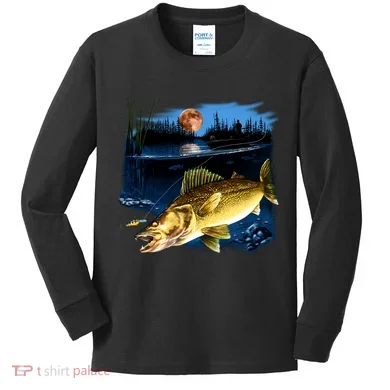 Walleye Moon Light Kids Long Sleeve Shirt