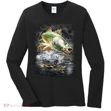 Walleye Wilderness - Fishing Jumping Fish Women's Long Sleeve Shirt