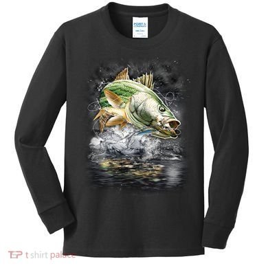 Walleye Wilderness - Fishing Jumping Fish Kids Long Sleeve Shirt