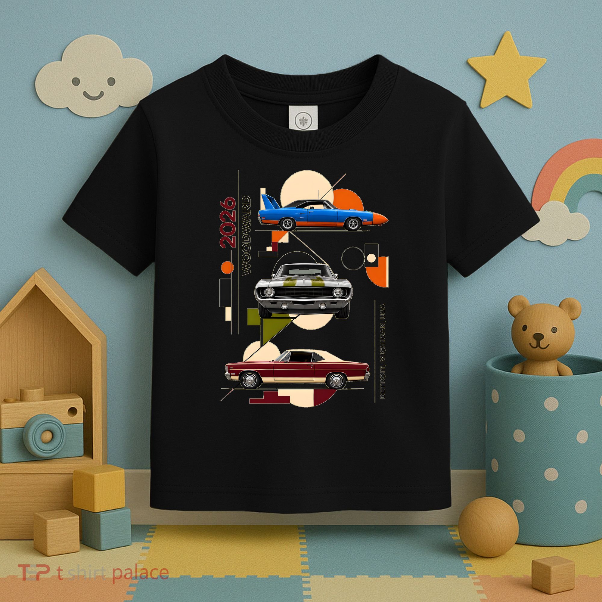 Woodward Ave M1 Classic Cars Art Deco 2026 Toddler T-Shirt