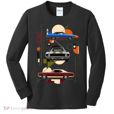 Woodward Ave M1 Classic Cars Art Deco 2026 Kids Long Sleeve Shirt