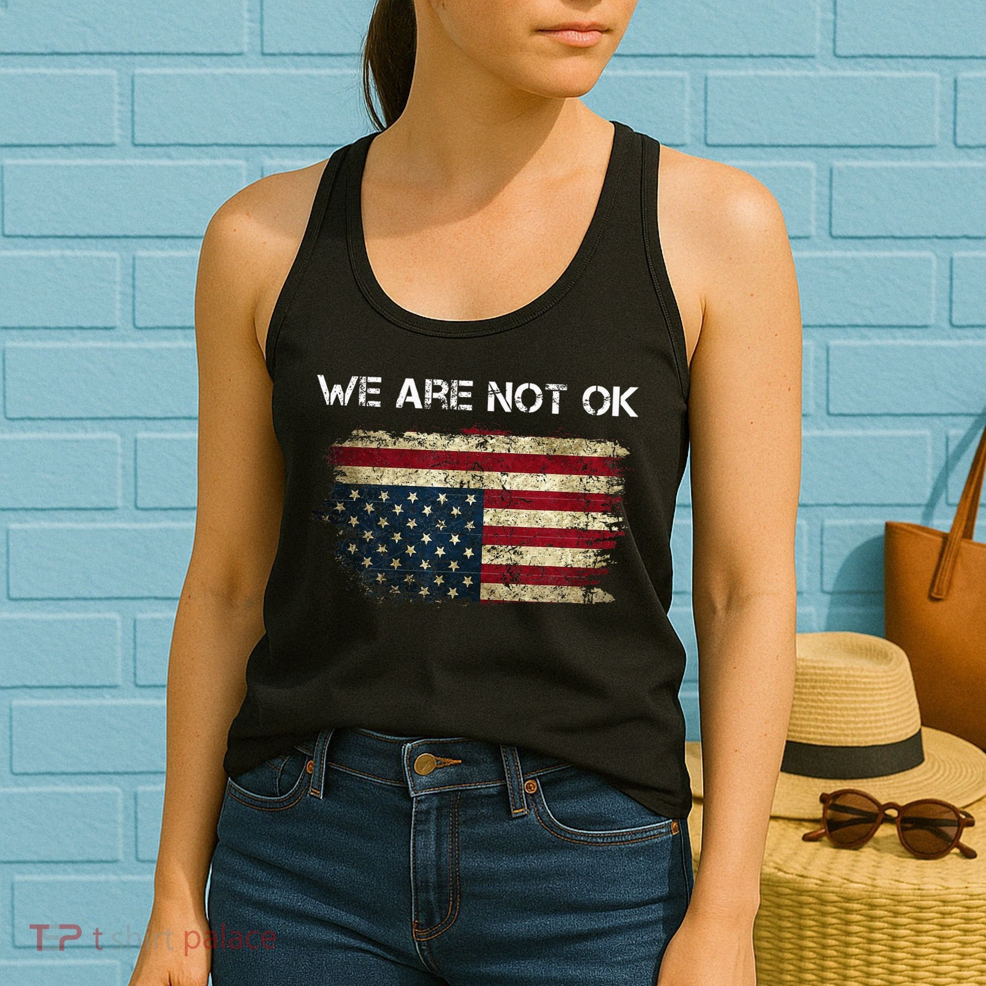 We Are Not Ok Usa Flag Upside Down Women's Tank Top