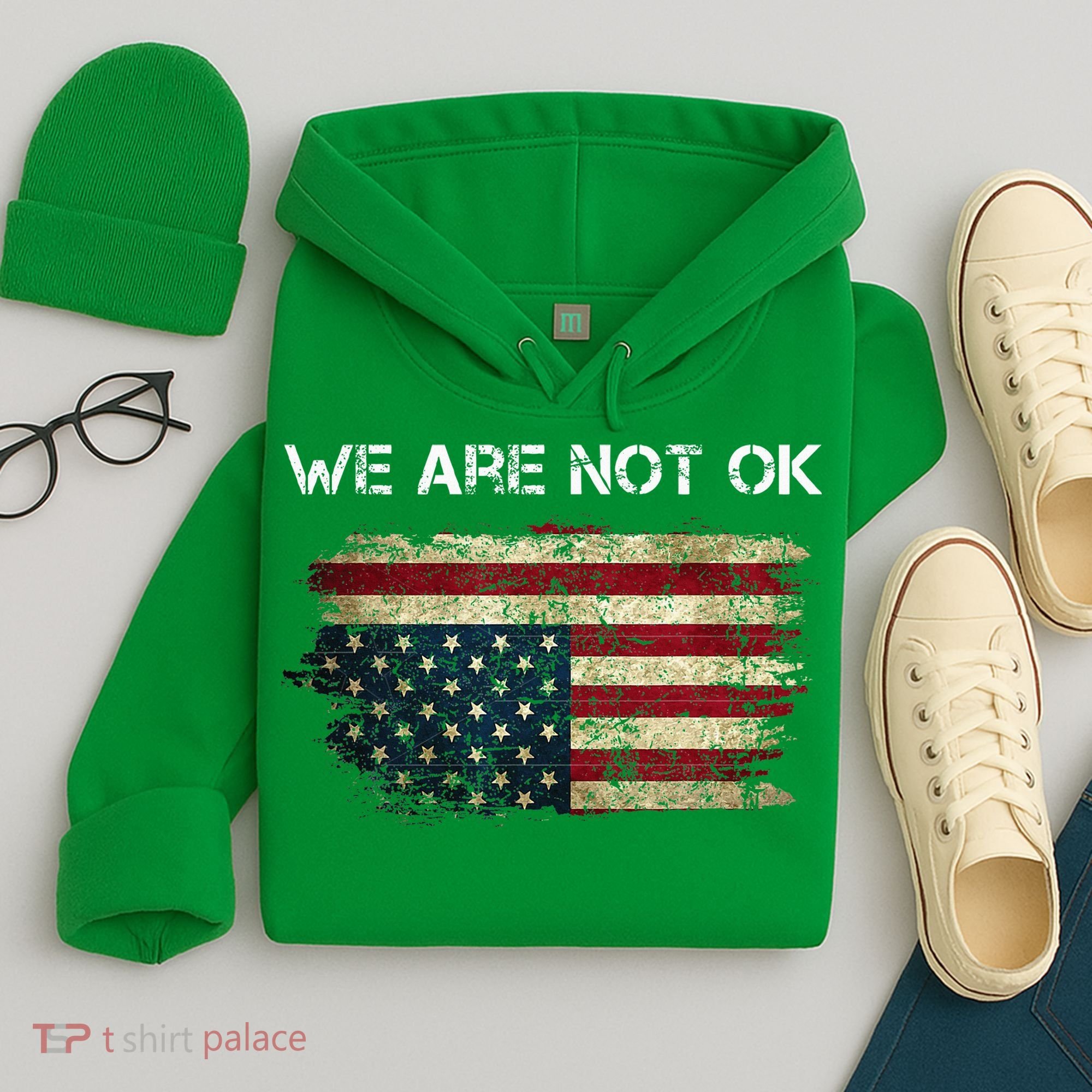 We Are Not Ok Usa Flag Upside Down Hoodie
