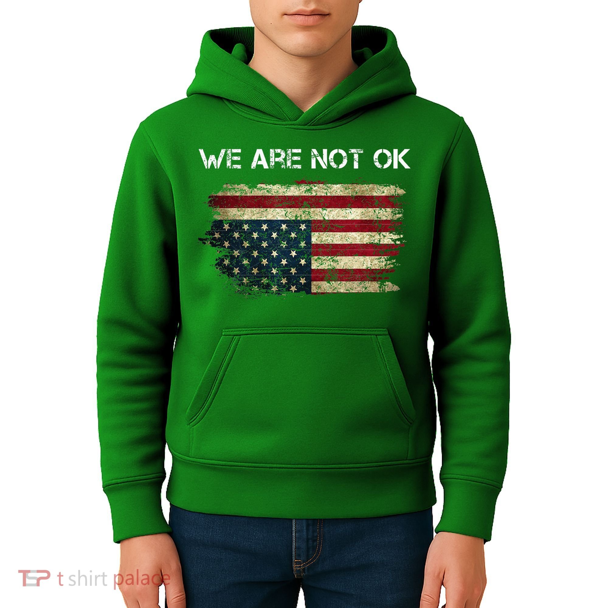 We Are Not Ok Usa Flag Upside Down Kids Hoodie