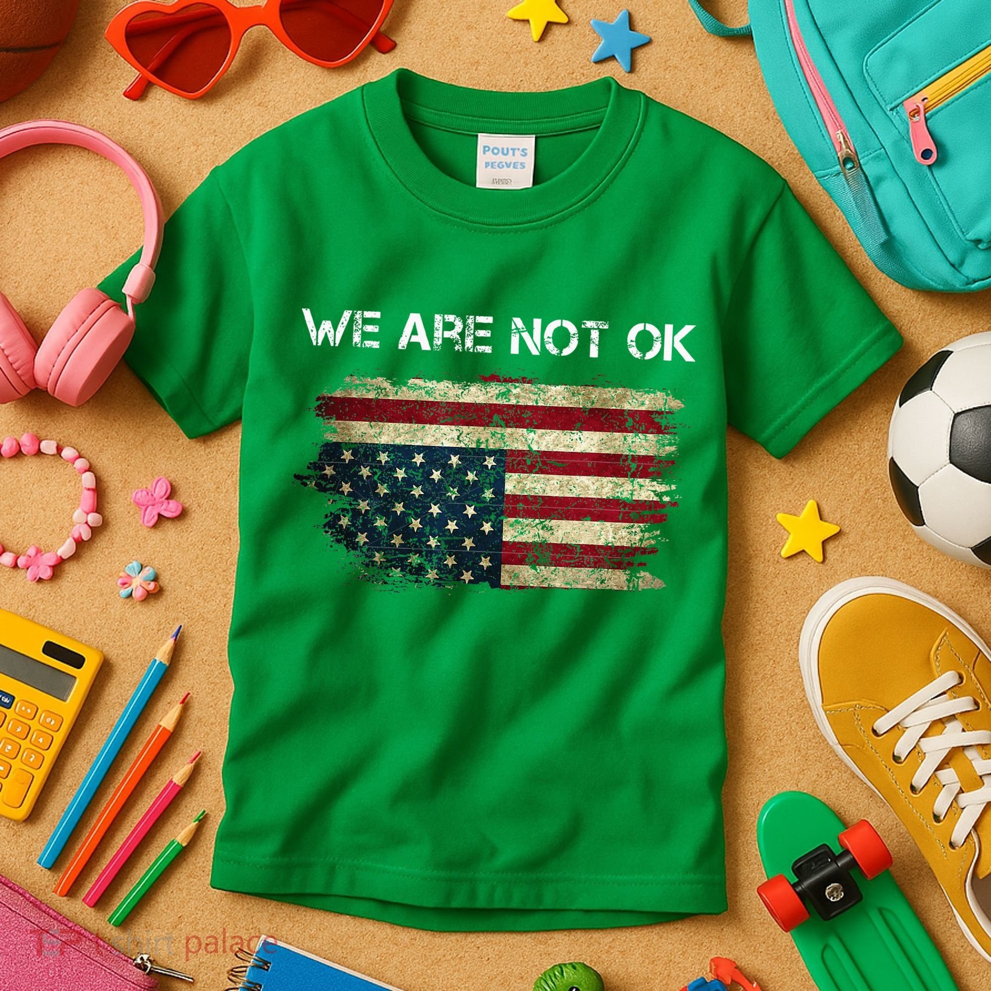 We Are Not Ok Usa Flag Upside Down Kids T-Shirt