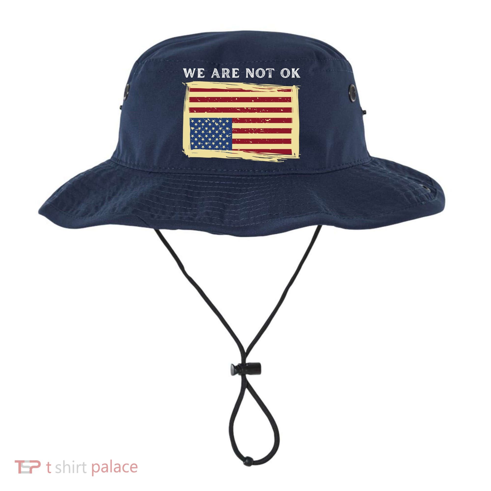 We Are Not Ok Upside Down USA Flag In Distress Bucket Hat