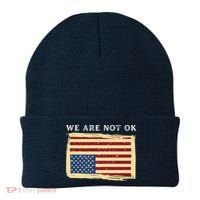 We Are Not Ok Upside Down USA Flag In Distress Beanie thumb 0