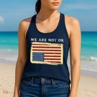 We Are Not Ok Upside Down USA Flag In Distress Women's Tank Top thumb 2