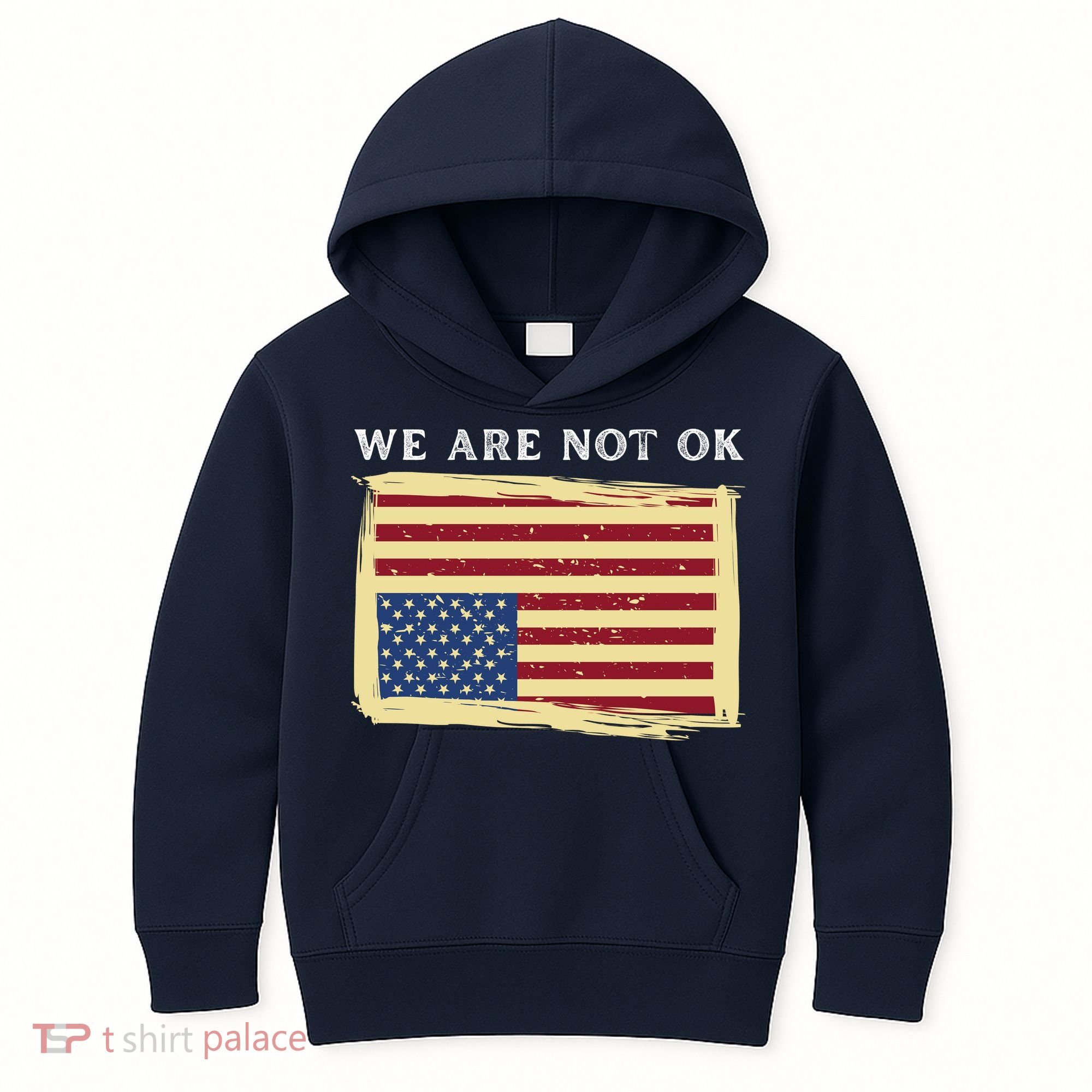We Are Not Ok Upside Down USA Flag In Distress Kids Hoodie