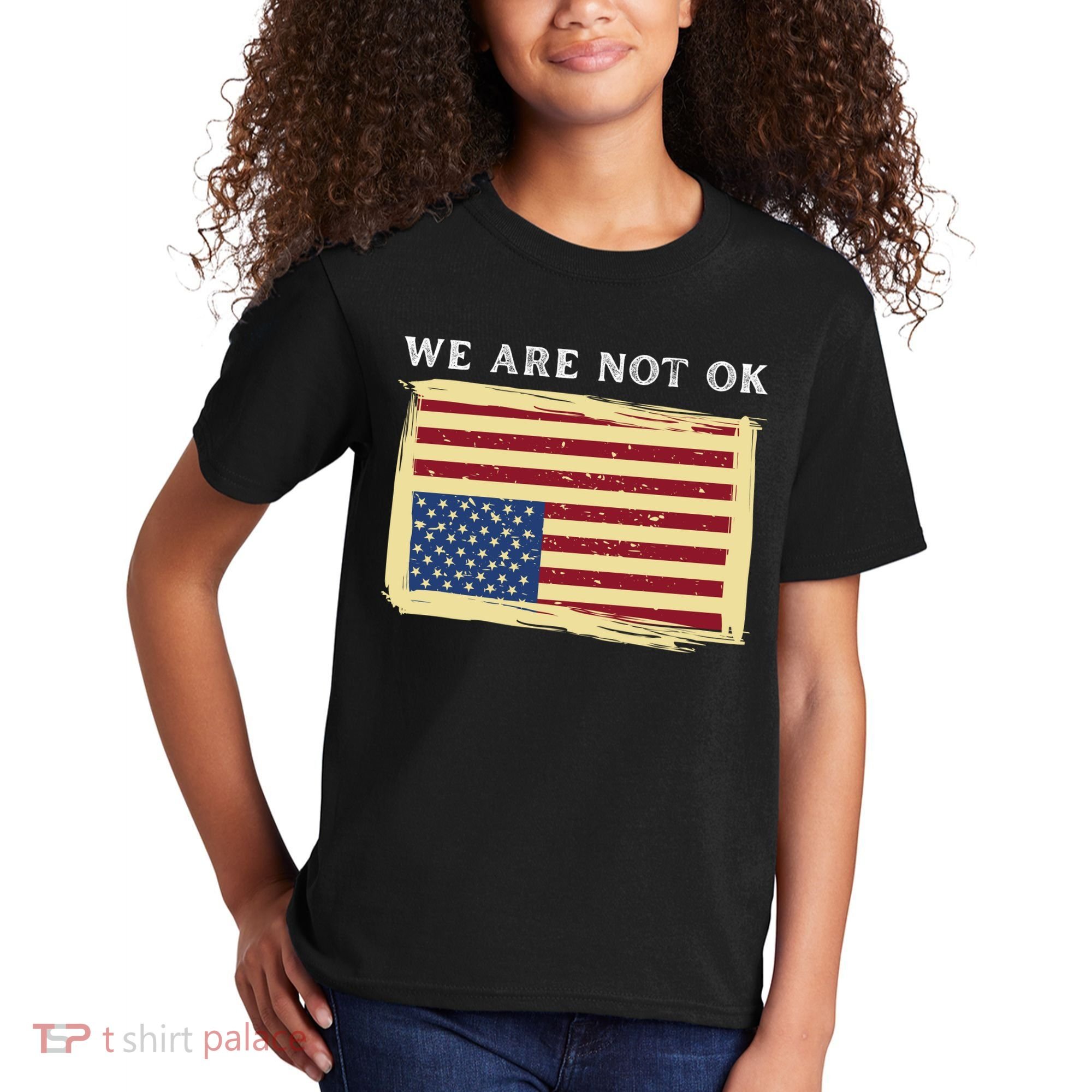 We Are Not Ok Upside Down USA Flag In Distress Kids T-Shirt