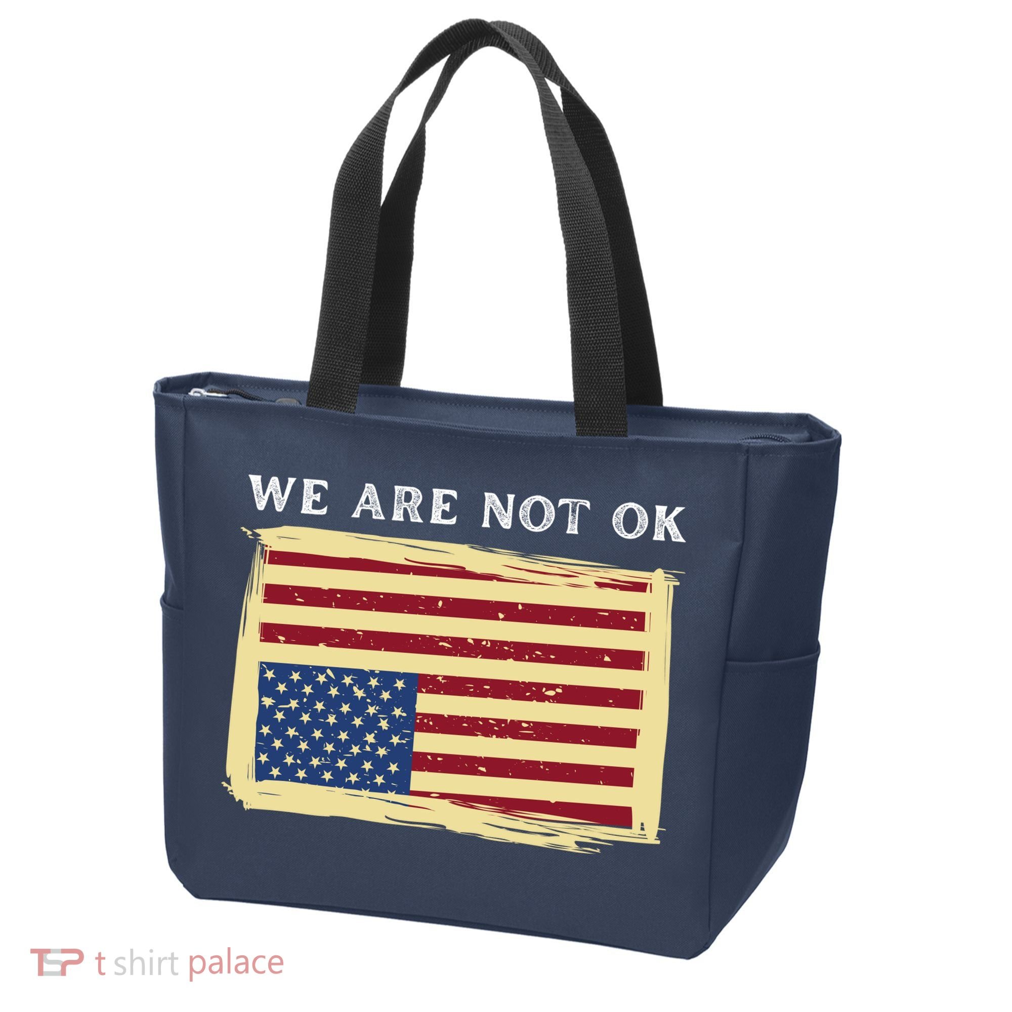 We Are Not Ok Upside Down USA Flag In Distress Tote Bag