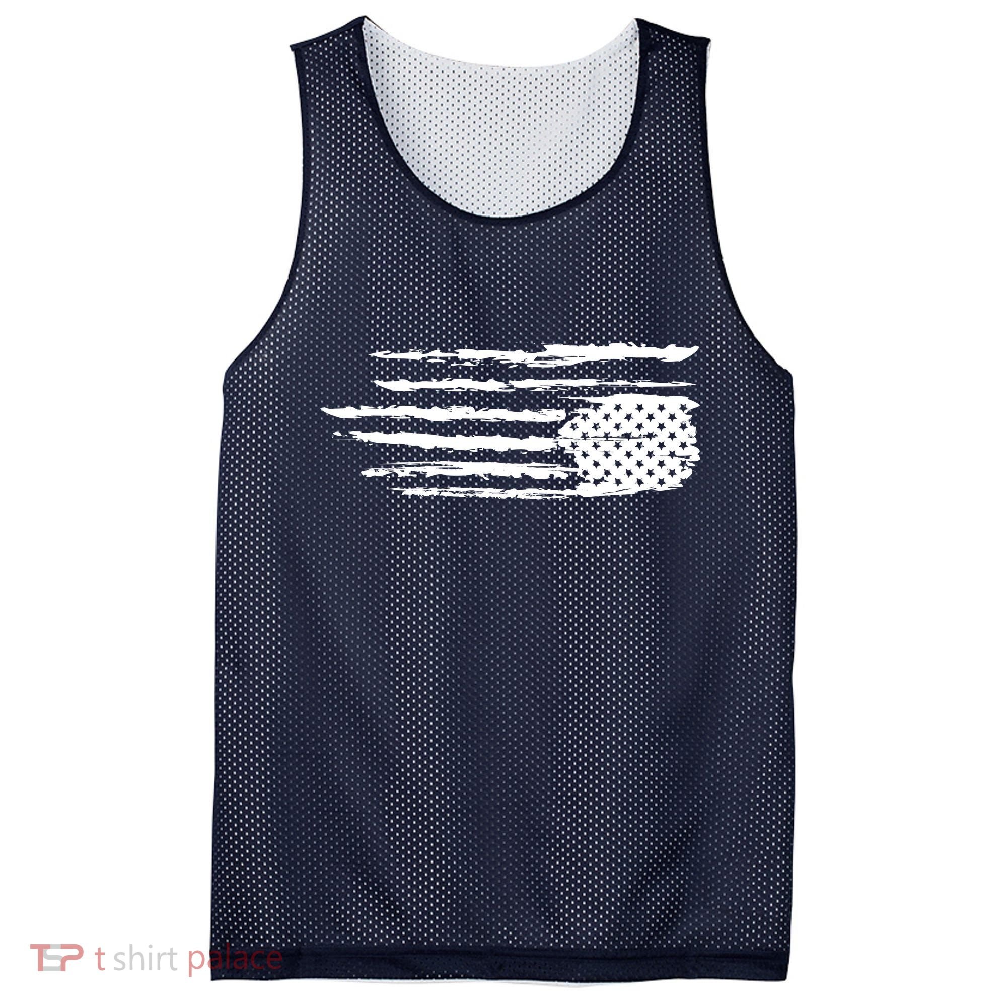We Are Not Ok Upside Down USA Flag In Distress Mesh Reversible Basketball Jersey Tank