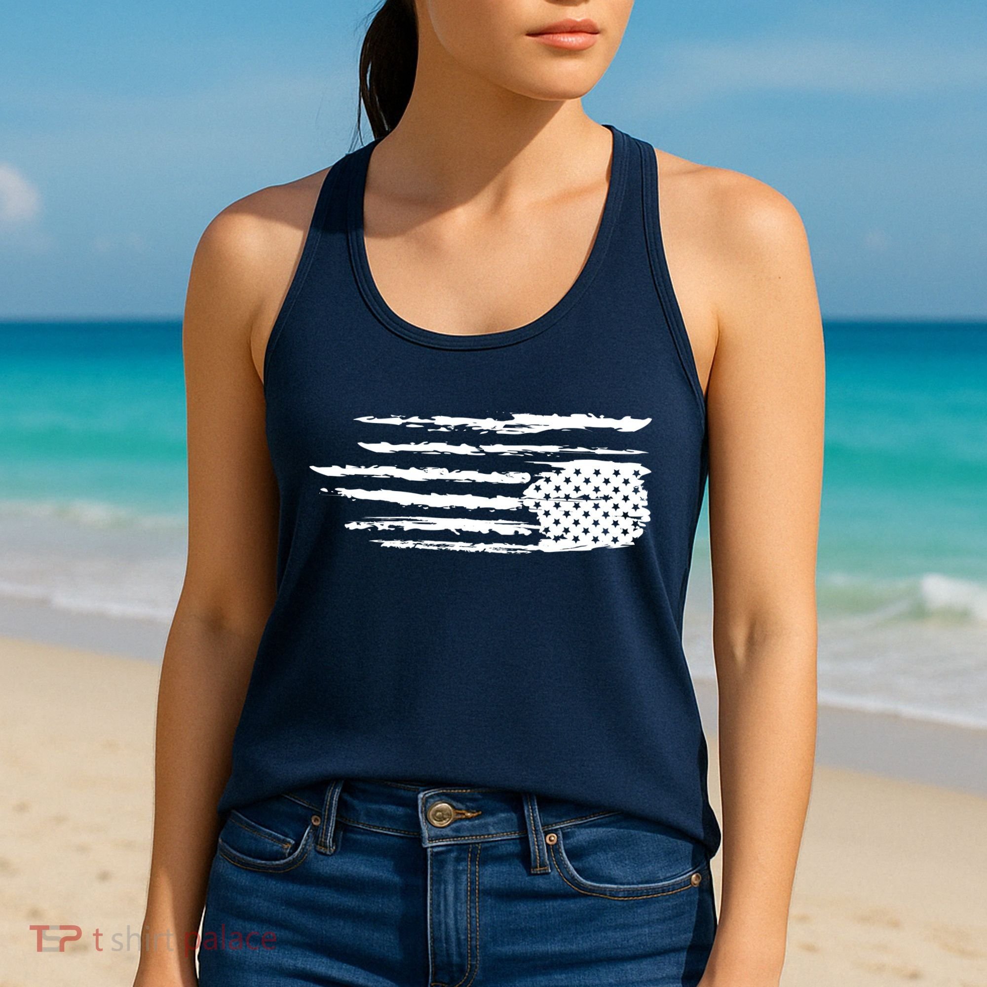 We Are Not Ok Upside Down USA Flag In Distress Women's Tank Top