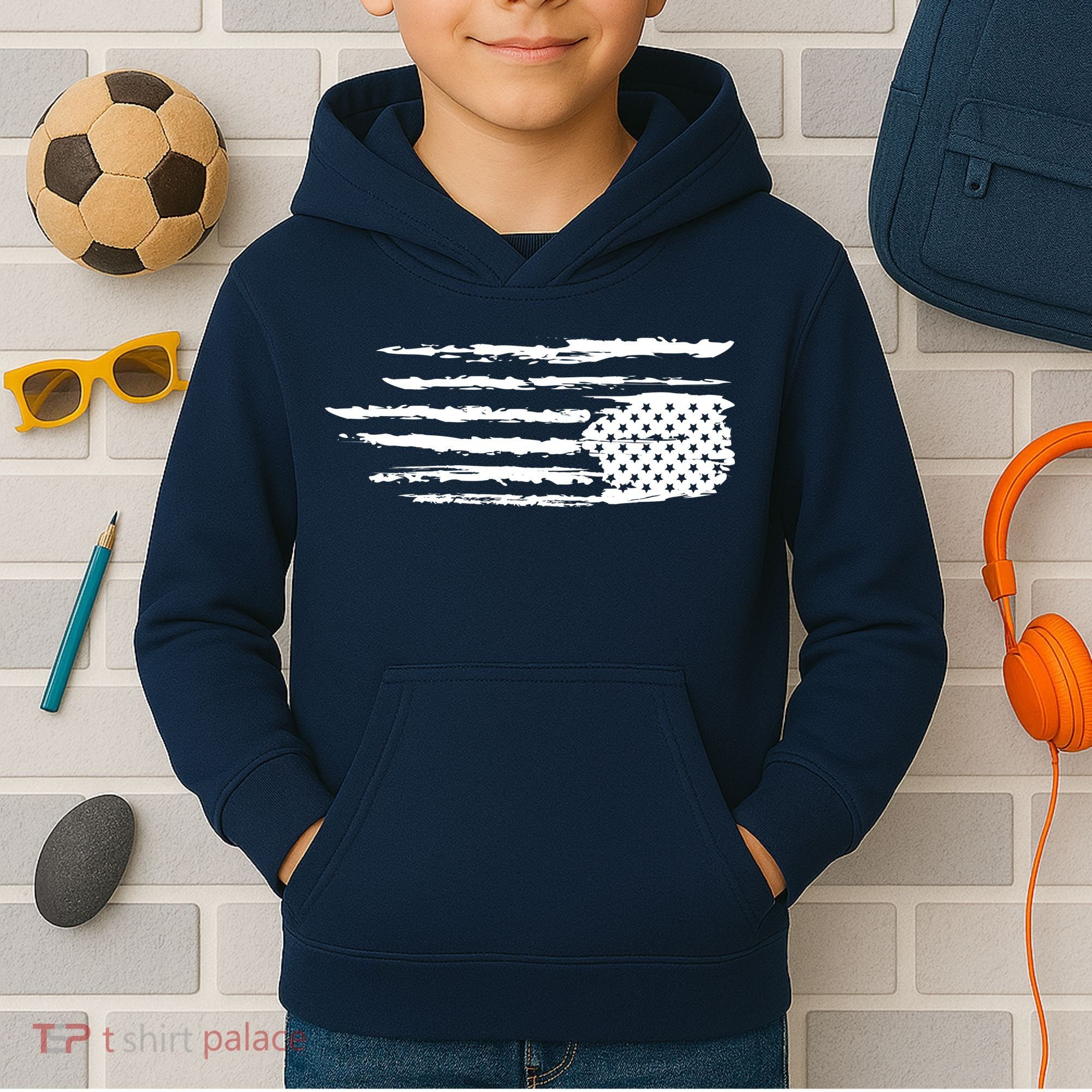 We Are Not Ok Upside Down USA Flag In Distress Kids Hoodie