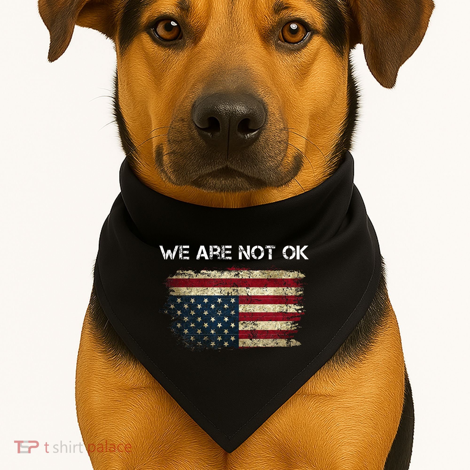 We Are Not Ok Usa Flag Upside Down USA-Made Doggie Bandana