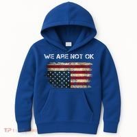 We Are Not Ok Usa Flag Upside Down Kids Hoodie thumb 0