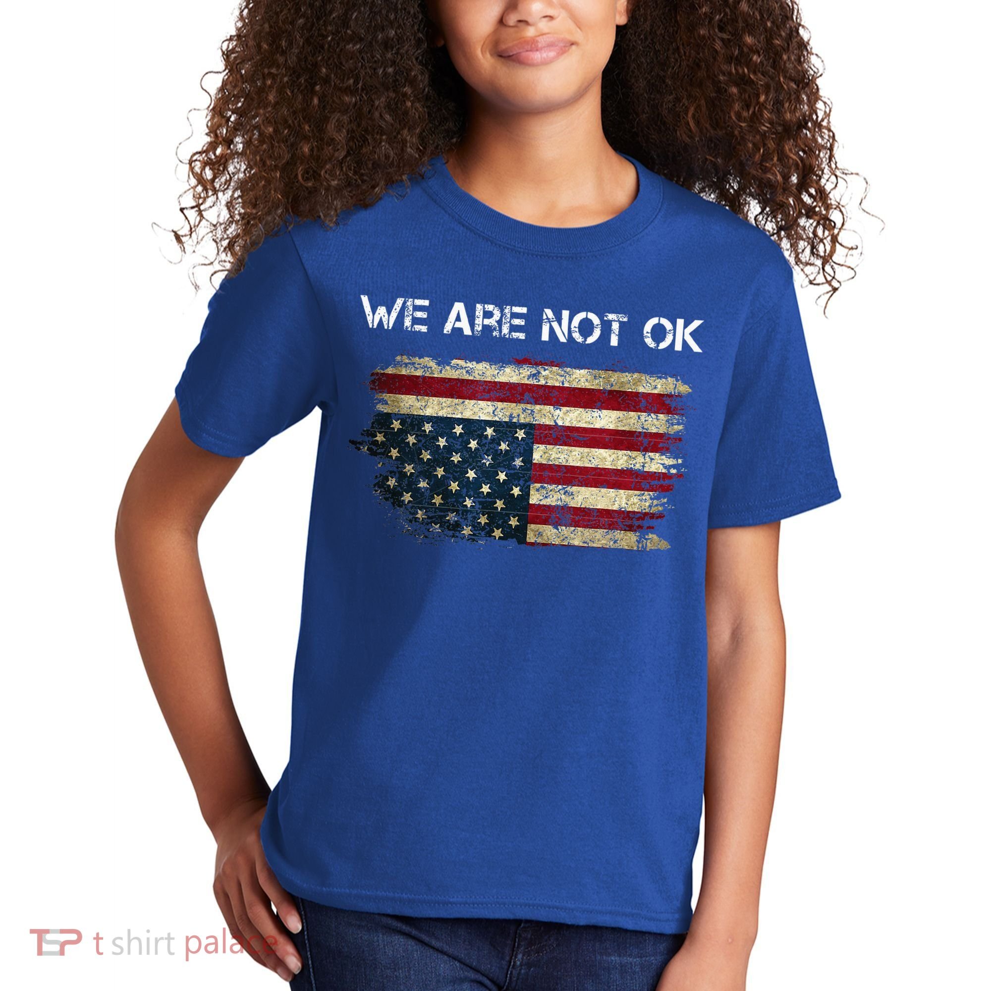 We Are Not Ok Usa Flag Upside Down Kids T-Shirt
