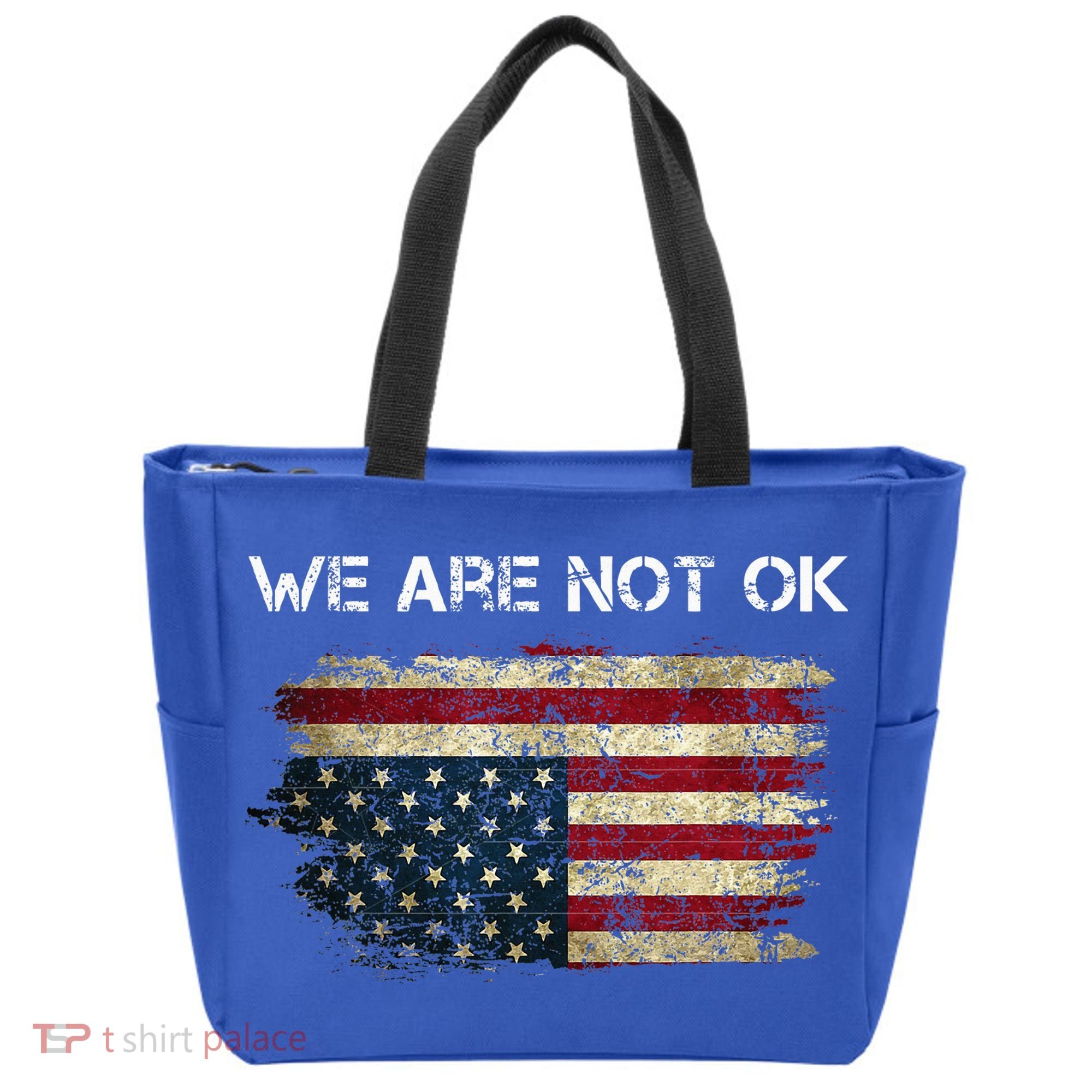 We Are Not Ok Usa Flag Upside Down Tote Bag