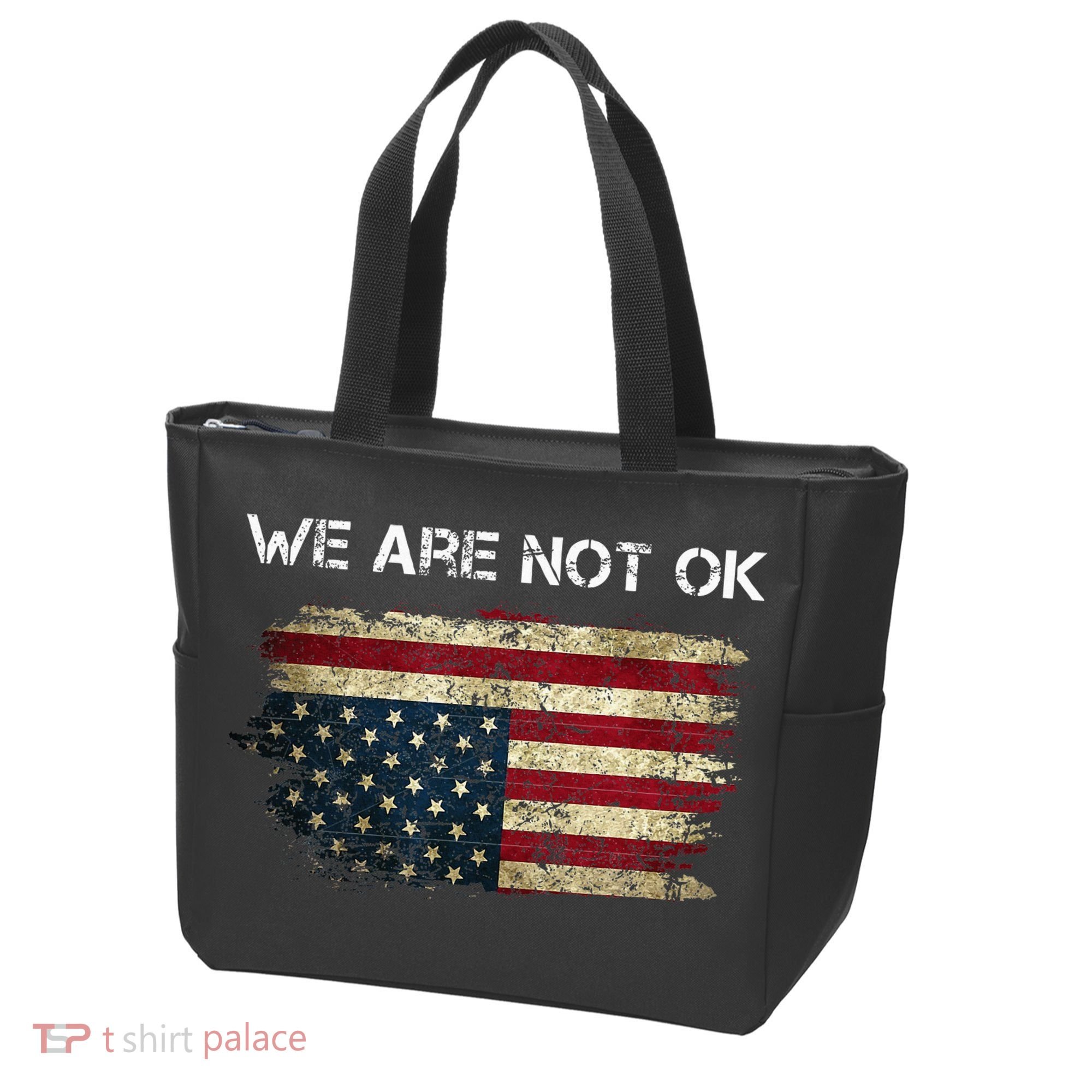We Are Not Ok Usa Flag Upside Down Tote Bag