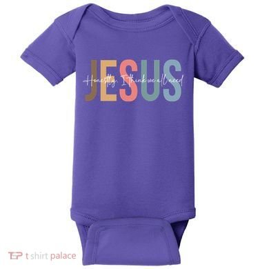 We All Need Jesus Romans 3:23 Christian Bible Verse Front & Back Baby Bodysuit