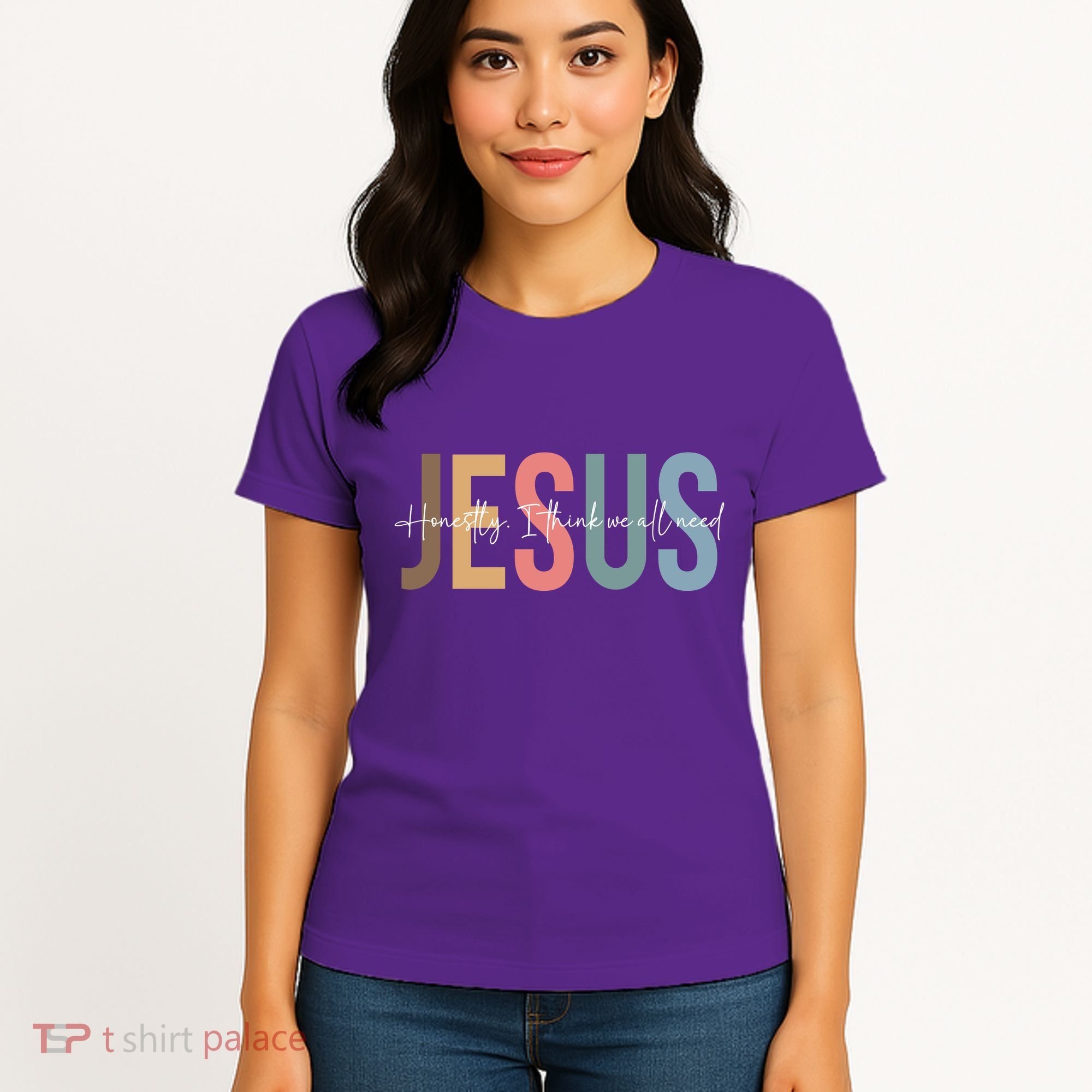We All Need Jesus Romans 3:23 Christian Bible Verse Front & Back Women's T-Shirt