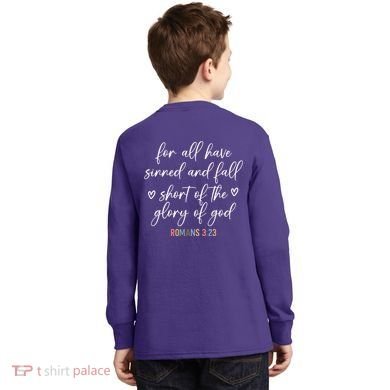 We All Need Jesus Romans 3:23 Christian Bible Verse Front & Back Kids Long Sleeve Shirt back