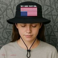 We Are Not Ok Upside Down American Flag Bucket Hat thumb 3