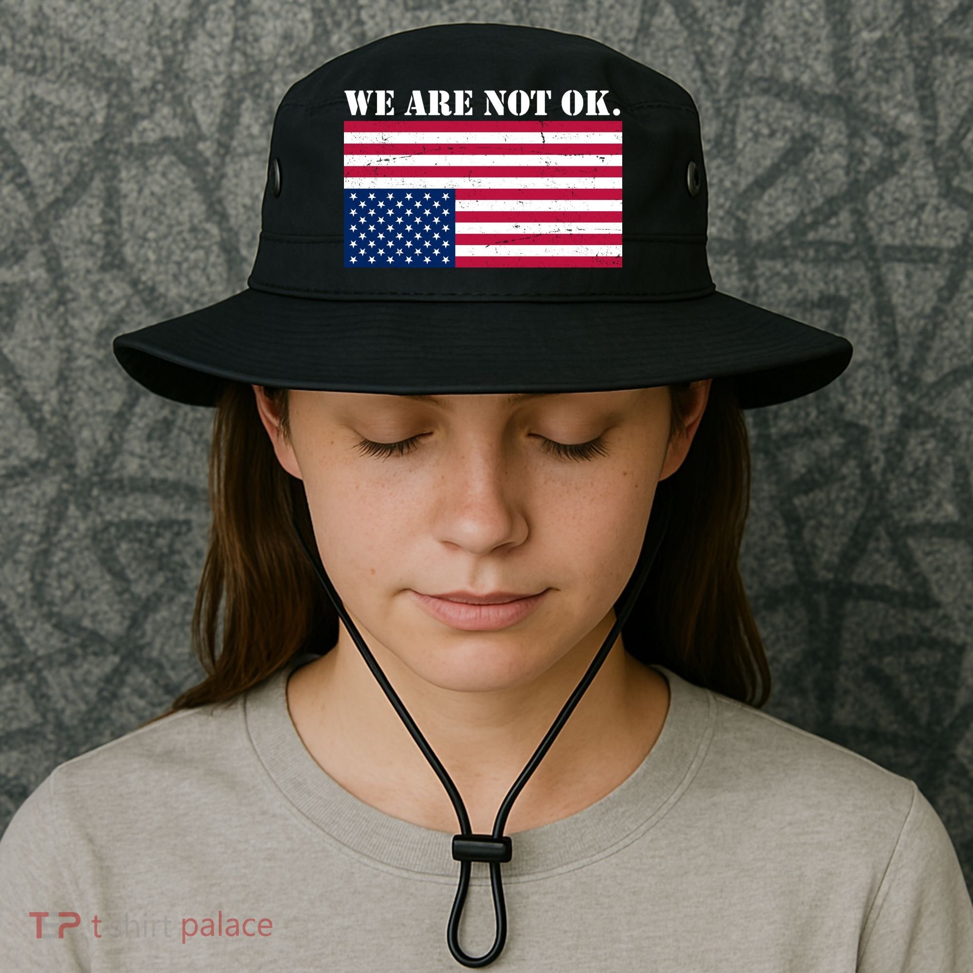 We Are Not Ok Upside Down American Flag Bucket Hat