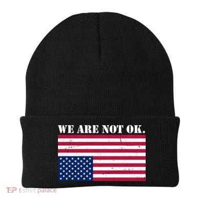 We Are Not Ok Upside Down American Flag Beanie