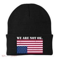 We Are Not Ok Upside Down American Flag Beanie thumb 0