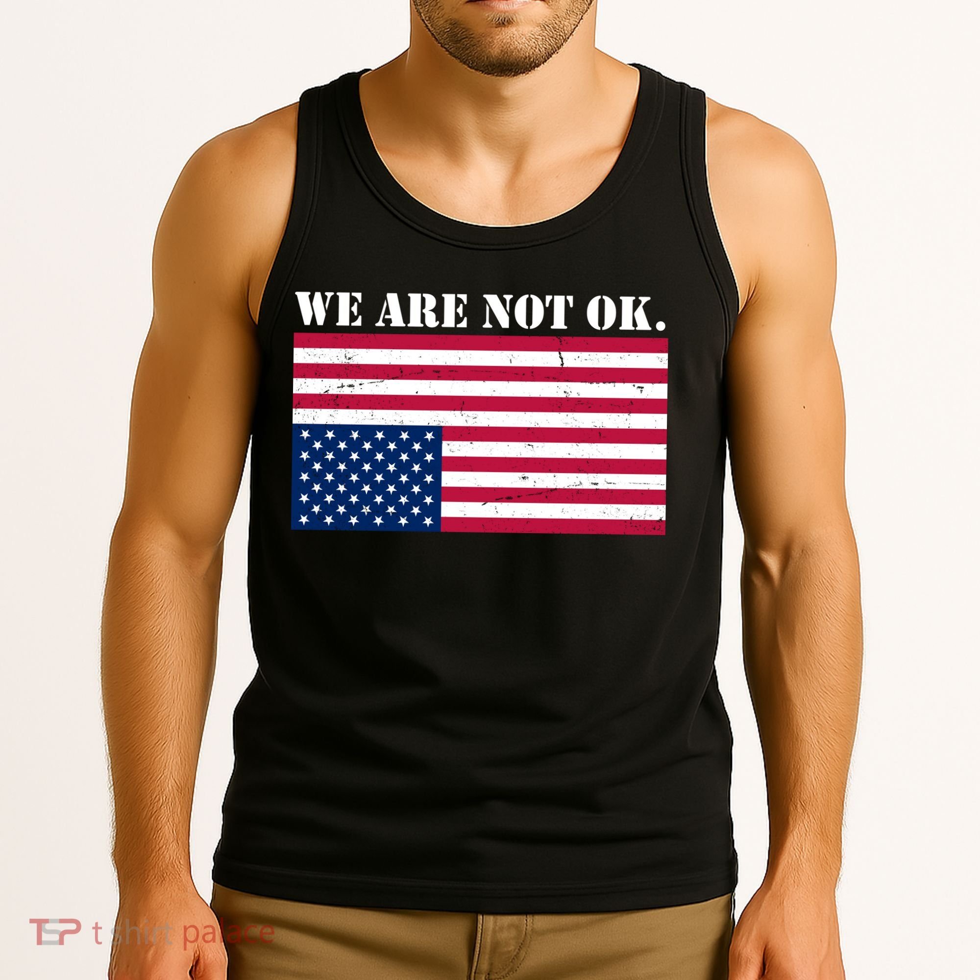 We Are Not Ok Upside Down American Flag Tank Top