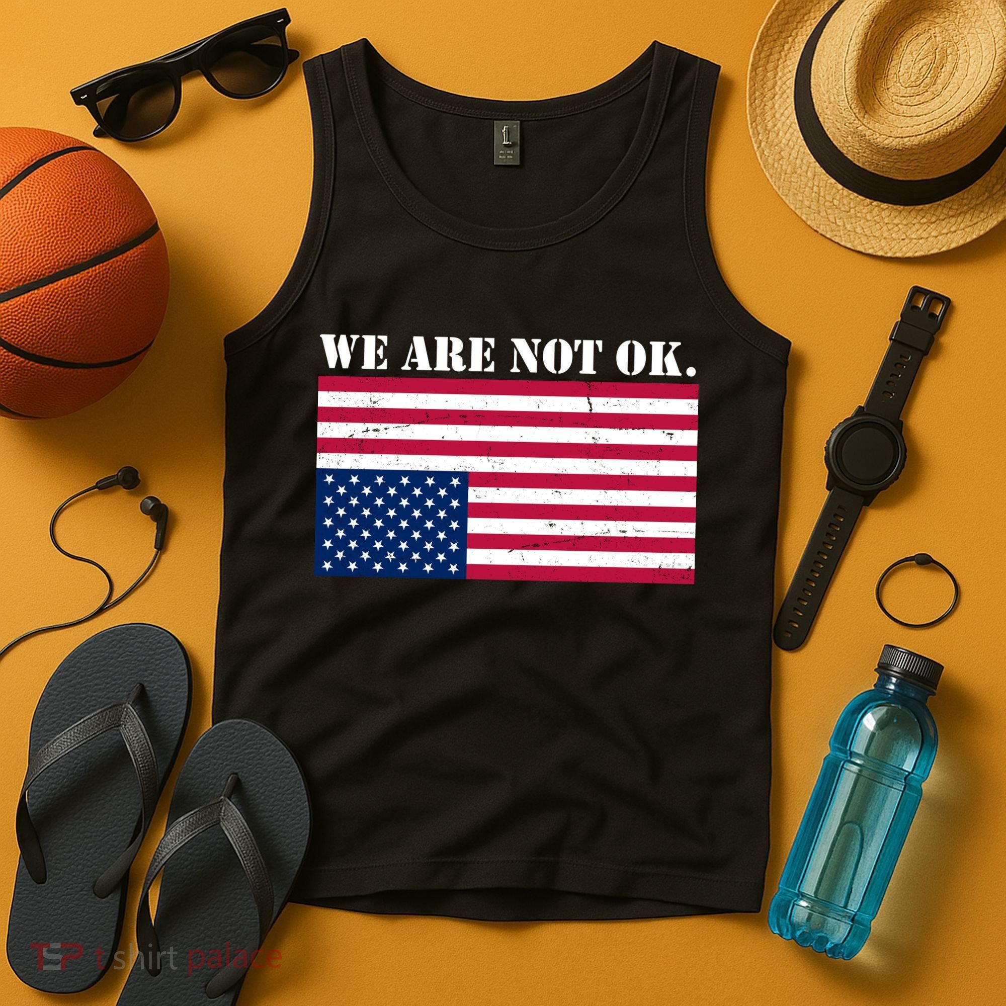 We Are Not Ok Upside Down American Flag Tank Top