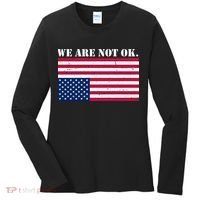 We Are Not Ok Upside Down American Flag Women's Long Sleeve Shirt thumb 0