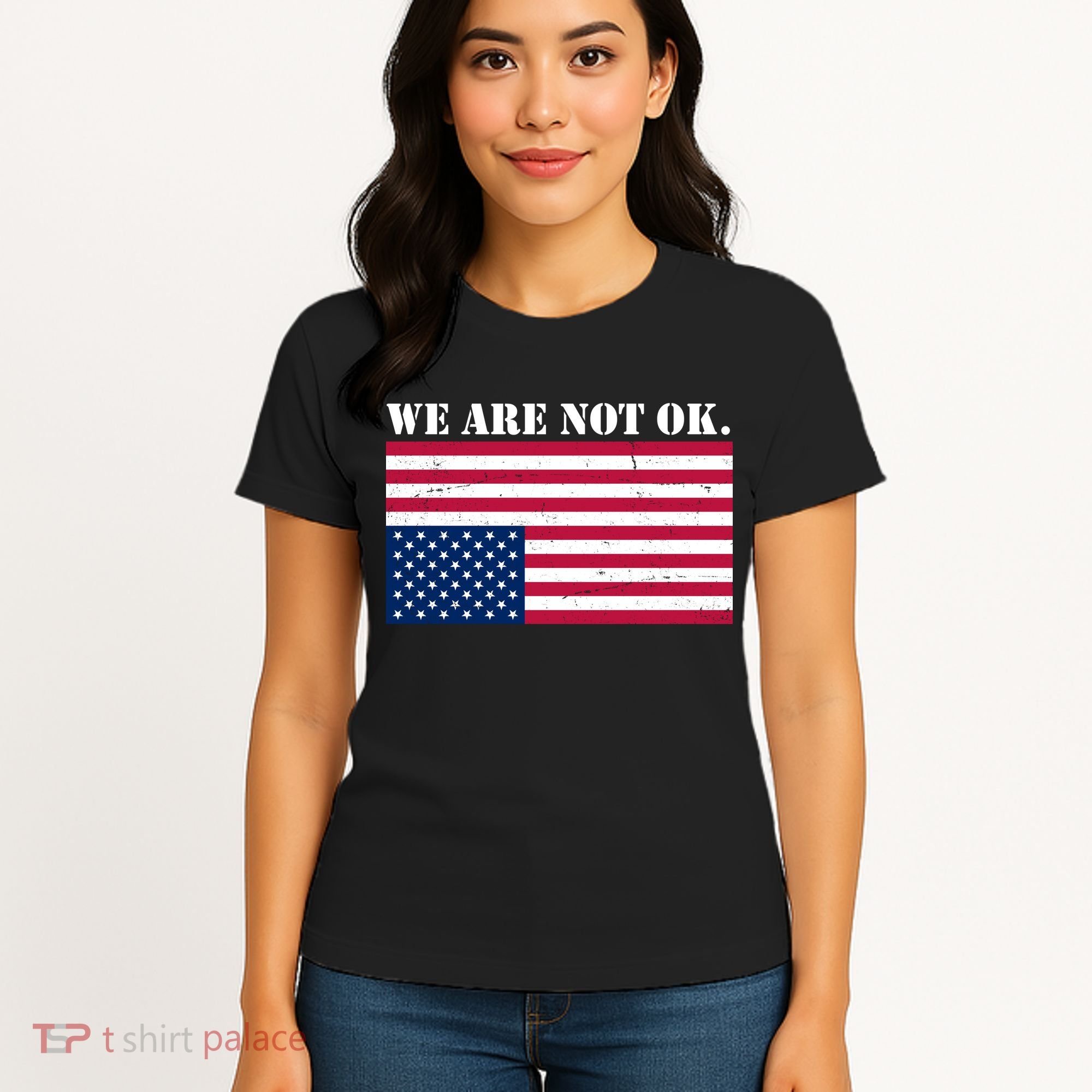 We Are Not Ok Upside Down American Flag Women's T-Shirt