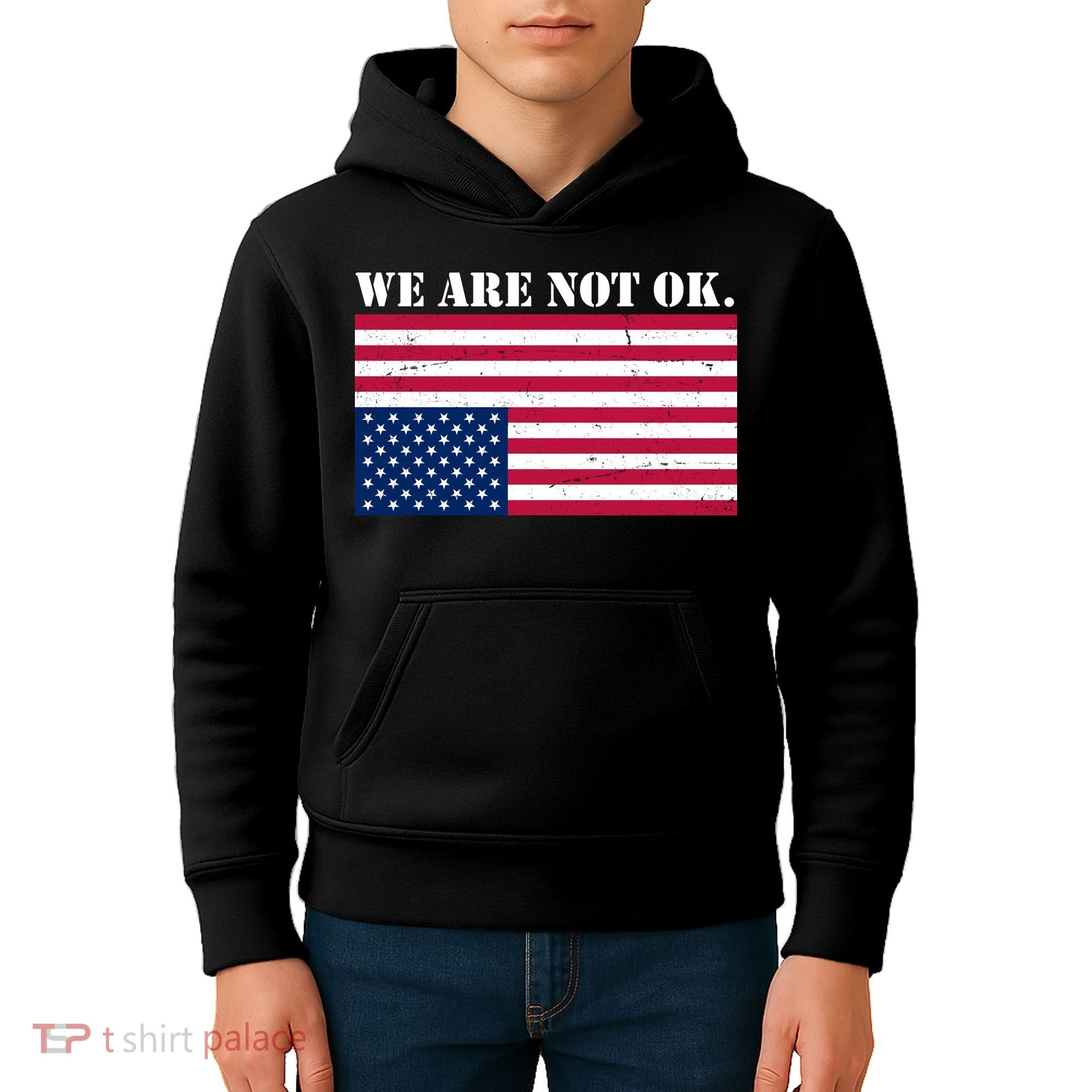 We Are Not Ok Upside Down American Flag Kids Hoodie