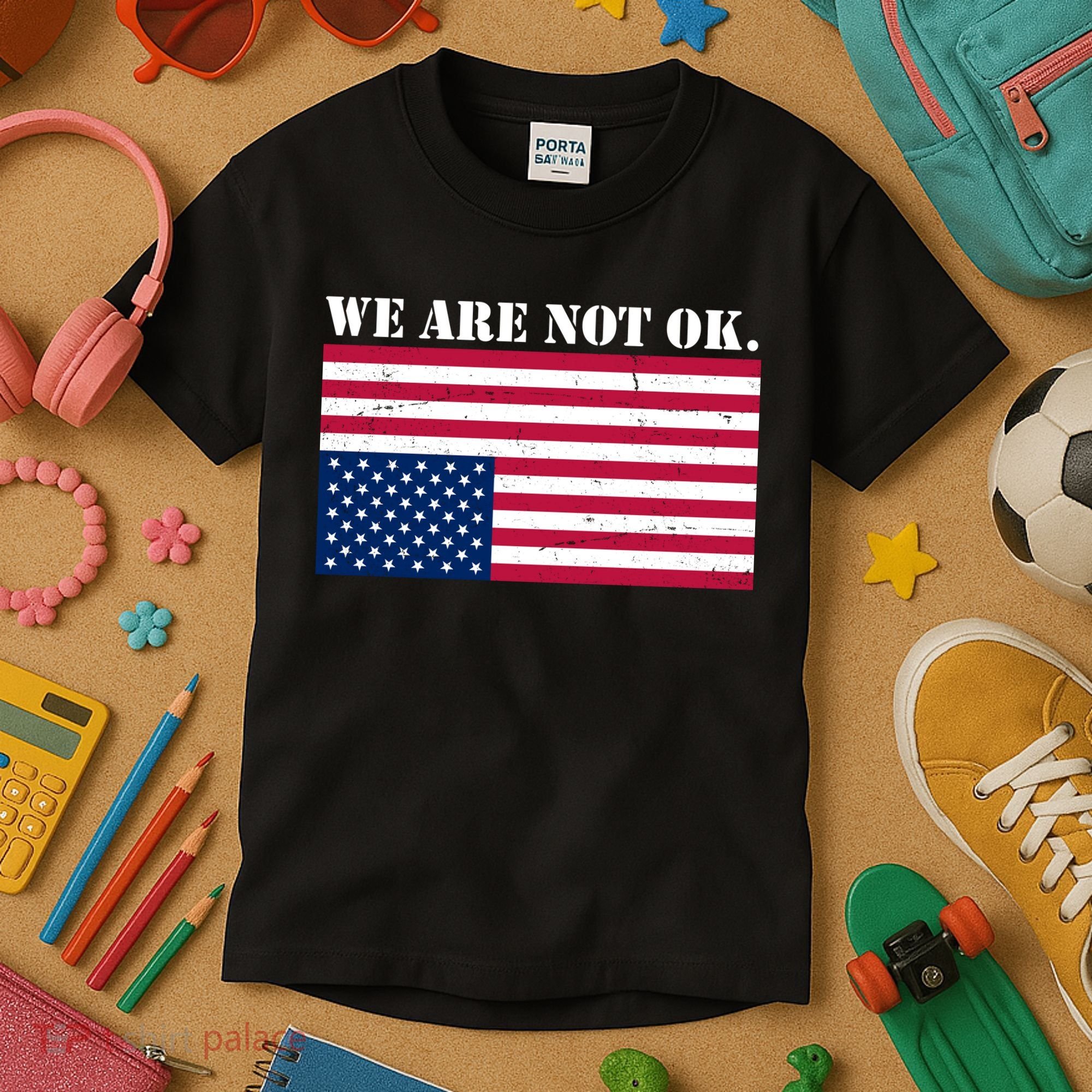 We Are Not Ok Upside Down American Flag Kids T-Shirt