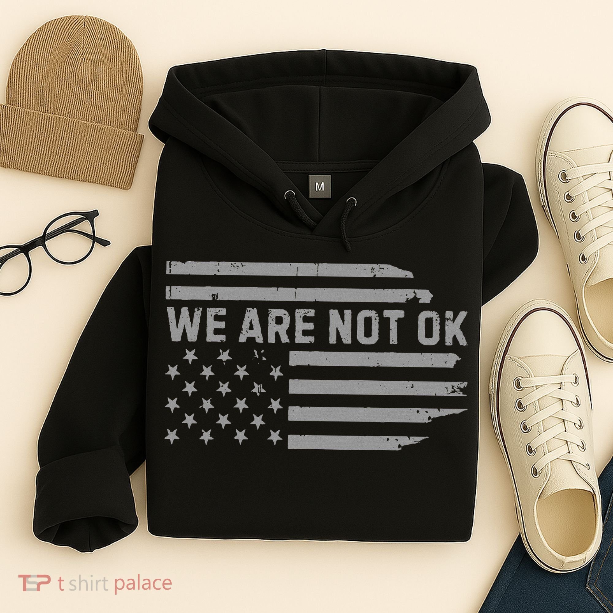 We Are Not Ok Usa Flag Upside Down Hoodie
