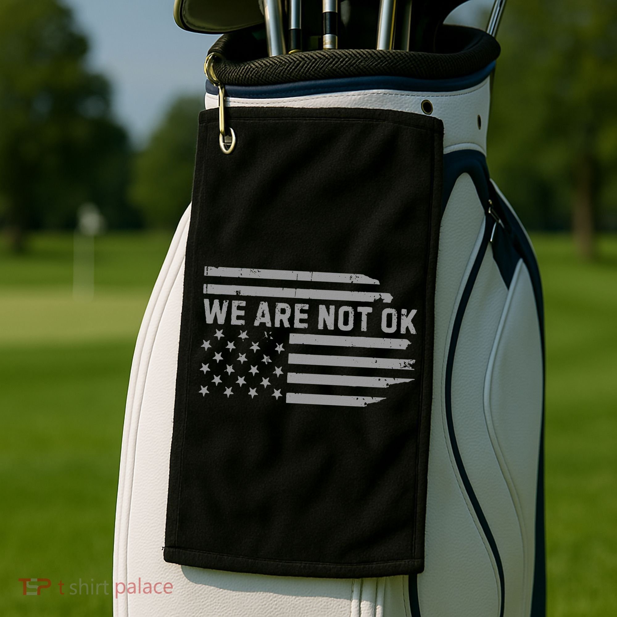 We Are Not Ok Usa Flag Upside Down Golf Towel