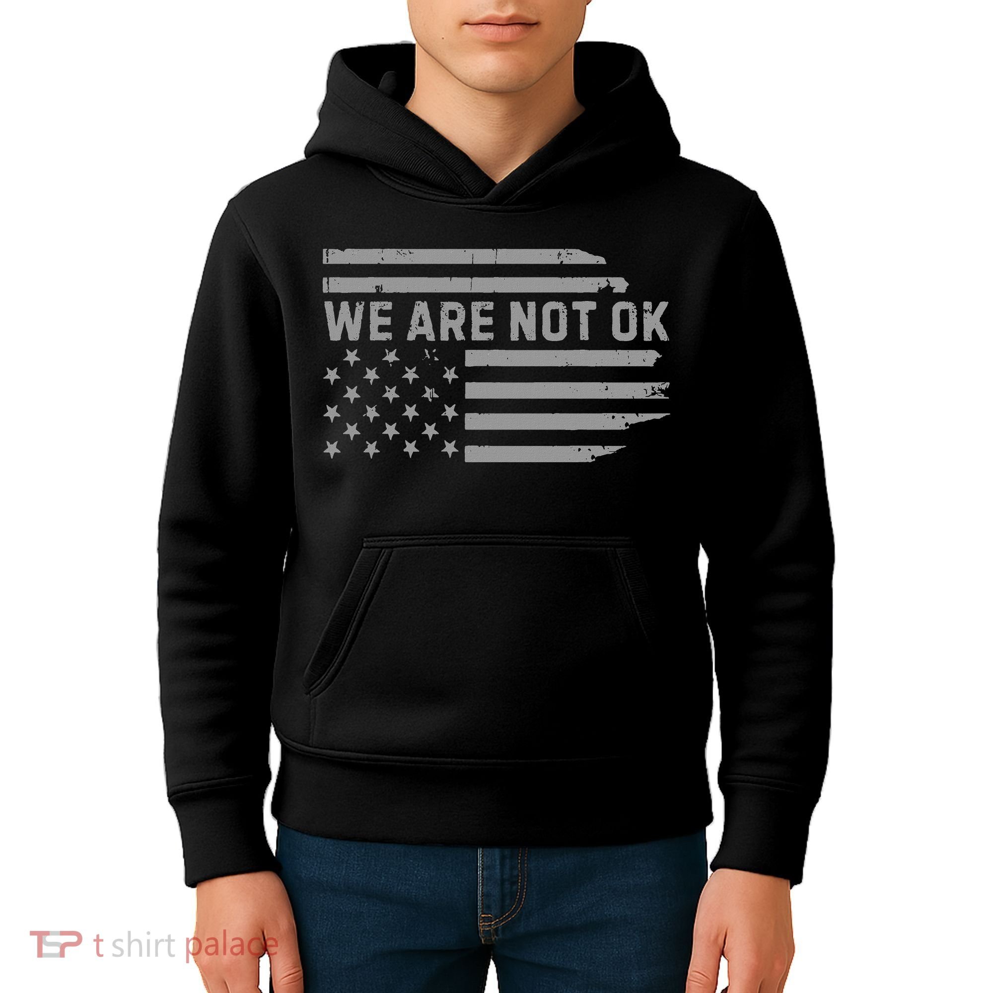 We Are Not Ok Usa Flag Upside Down Kids Hoodie
